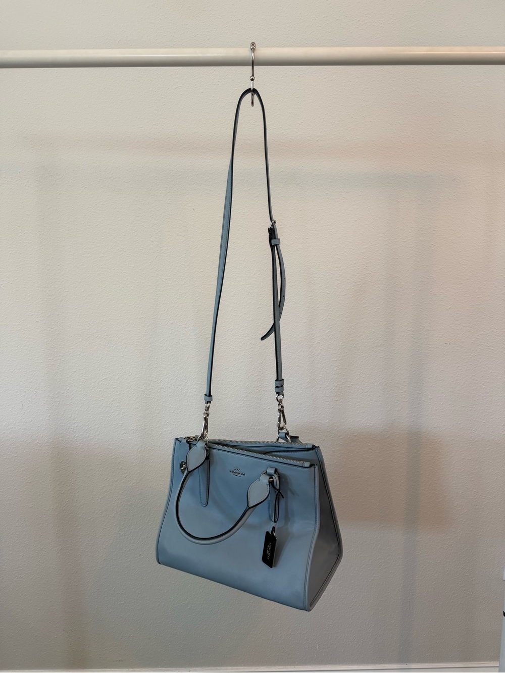 Coach Leather Satchel in Light Blue with Adjustable Strap